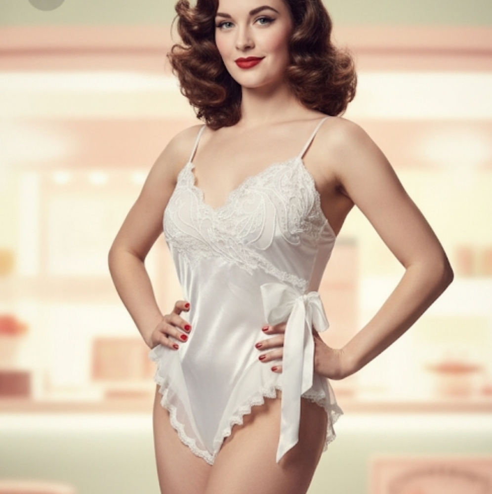 Vintage Natori satin & lace lingerie bodysuit size XS/S